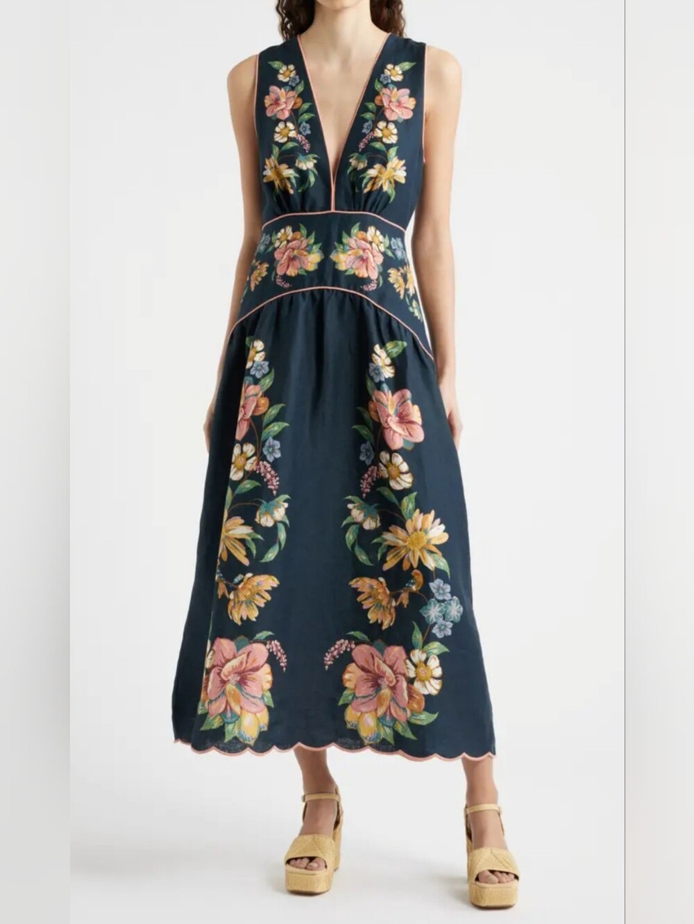 Farm Rio Linen 100% Midi Dress